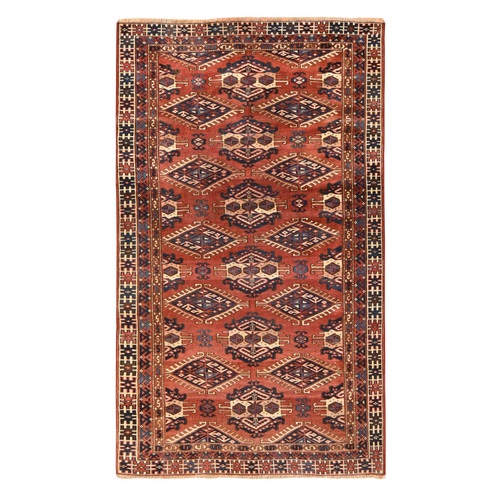 Blush Red, Antique Tekke Tourkaman Bokara, Geometric Pattern, Pure Wool, Even Wear, Clean, Hand Knotted, Oriental 