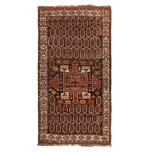 Chocolate Brown, Antique Kurdish with Geometric Medallion, Good Condition, Soft and Shiny Wool, Vegetable Dyes, Hand Knotted, Wide Runner, Fine Oriental 