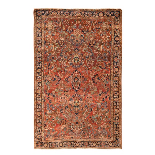 Rust Red, Antique Persian Sarouk with All Over Design, Even Wear, Soft, Professionally Cleaned, Hand Knotted, Organic Wool, Oriental 