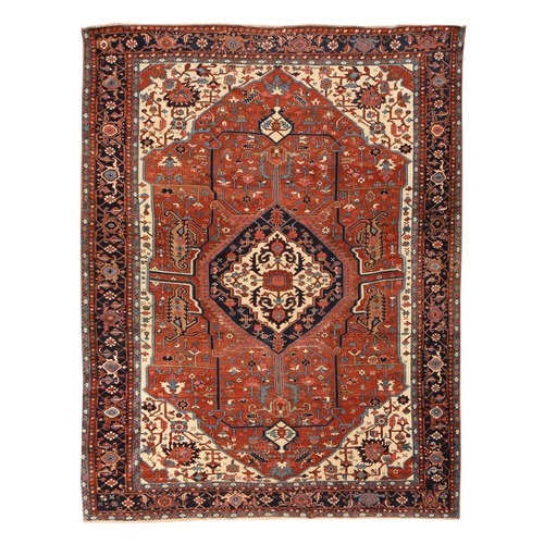 Brick Red, Antique Persian Serapi Heriz, Very Good Condition, Hand Knotted, 100% Wool, Oriental 