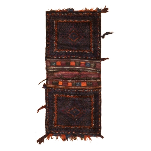 Wine Red, Antique Baluch Saddle Bag, Hand Knotted, 100% Wool, Short & Narrow Runner, Oriental 
