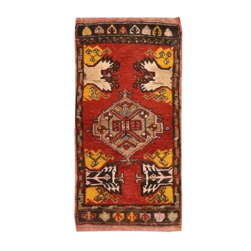 Crimson Red, Antique Turkish Oushak, Medallion Design, Hand Knotted, 100% Wool, Mat, Oriental 