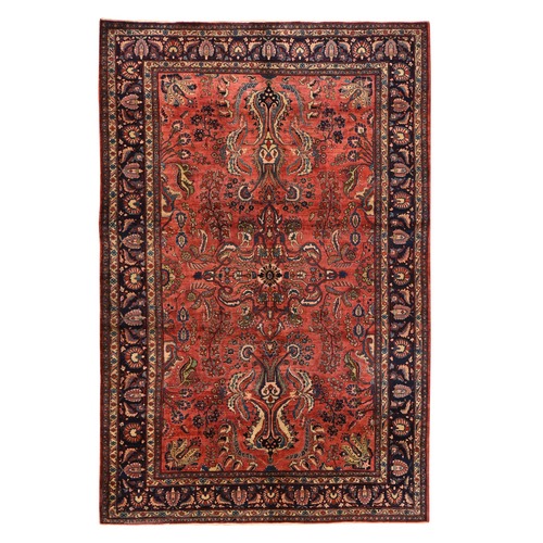 Terracotta Red, Antique Persian Sarouk with All Over Design, Clean and Soft, Good Condition, Hand Knotted, 100% Wool, Oriental Terracotta Red, Antique Persian Sarouk with All Over Design, Clean and Soft, Good Condition, Hand Knotted, 100% Wool, Oriental