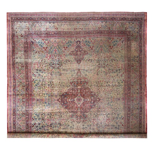 Beige, Antique Lavar Kerman, Shabby Chic, Worn Down and Distressed, Hand Knotted, 100% Wool, Sides and Ends Professionally Secured, Clean, Signed, XL, Oversized, Oriental 