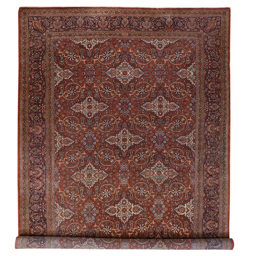 Chili Red, Antique Persian Kashan with All Over Design, Clean, Slight Wear, Sides and Ends Professionally Secured, Long and Narrow, Hand Knotted, 100% Wool, XL, Oriental 