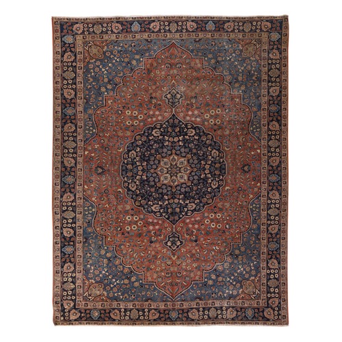 Cinnamon Red, Antique Persian Tabriz with Flower Medallion, Even Wear, Clean, Sides and Ends Professionally Secured, 100% Wool, Hand Knotted, Oriental 