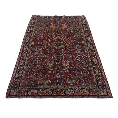 Savvy Red, Antique Persian Sarouk with All Over Design, Full Pile, Soft and Clean, Excellent Condition, Sides and Ends Professionally Secured, 100% Wool, Hand Knotted, Oriental 