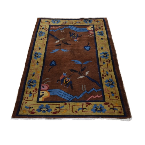 Mocha Brown, Antique Chinese Art Deco, Good Condition, Some Wear, Sides and Ends Professionally Secured, Oriental 