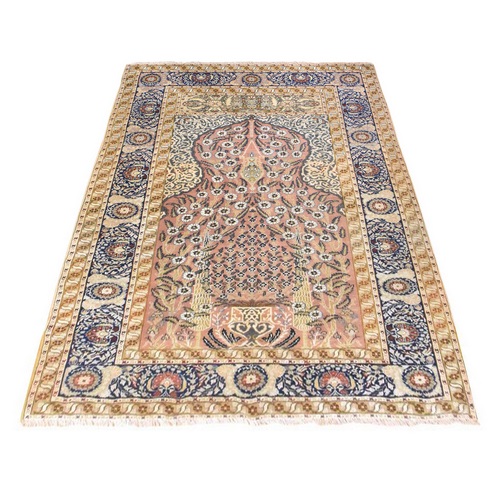 Peach Color, Vintage Turkish Kayseri Prayer Rug, Clean, 100% Wool, Hand Knotted, 