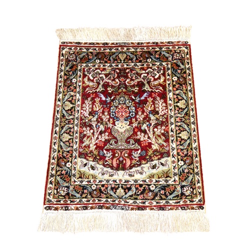 Crimson Red, Super Fine Sino Persian, Pure Silk, 400 KPSI, Vase Design, Hand Knotted, Mat, Oriental 