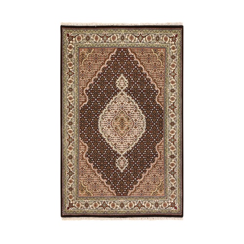 Rich Black, 250 KPSI, Tabriz Mahi with Fish Medallion Design, Hand Knotted, 100% Wool, Oriental 
