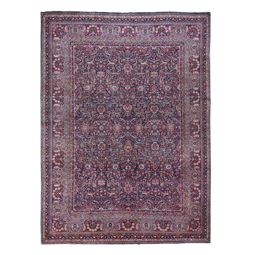 Midnight Blue, Vintage Persian Kerman with All Over Design, Excellent Condition, Clean, Full Pile and Soft, Hand Knotted, 100% Wool, Oriental 