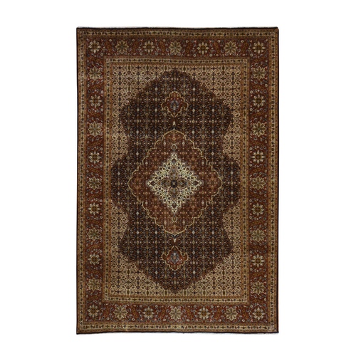 Midnight Blue, Indo Tabriz Mahi with Geometric Medallion Design, 300 KPSI, Hand Spun New Zealand Wool, Hand Knotted, Oriental 