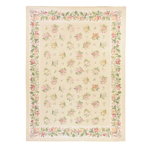 Oyster White, Aubusson with Botanical Repetitive All Over Design, 100% Wool, Hand Woven, Oriental 