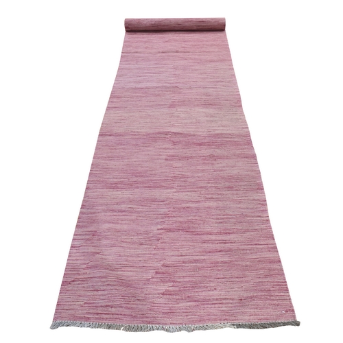 Rose Pink, Flat Weave, Plain Solid Design, Afghan Kilim, Hand Woven, 100% Wool, Reversible, XL Runner, Oriental 
