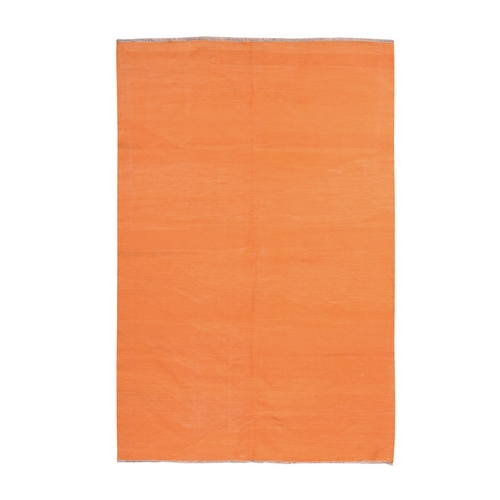 Vivid Orange, Plain Solid Design, Afghan Kilim, Hand Woven, Flat Weave, 100% Wool, Reversible, Oriental 