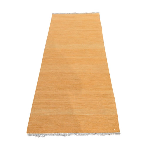 Golden Yellow, Hand Woven, Plain Solid Design, Afghan Kilim, Flat Weave, 100% Wool, Reversible, Runner, Oriental 