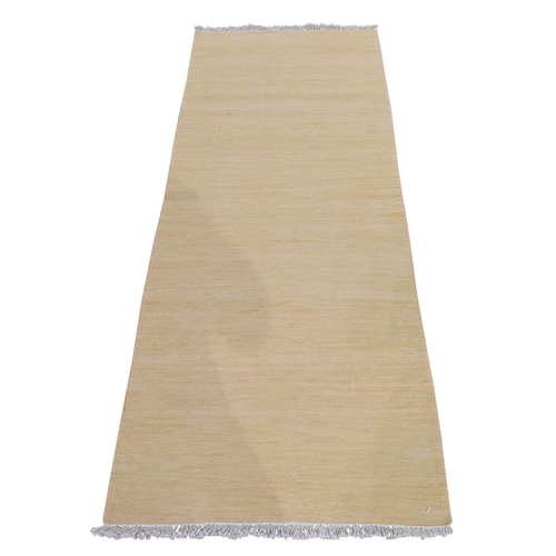 Khaki Brown, Plain Solid Design, Afghan Kilim, Hand Woven, Flat Weave, 100% Wool, Reversible, Narrow Runner, Oriental Rug