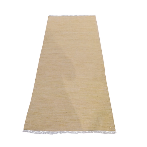 Khaki Brown, Plain Solid Design, Afghan Kilim, Hand Woven, Flat Weave, 100% Wool, Reversible, Runner, Oriental Rug
