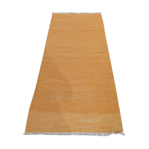 Yam Orange, Plain Solid Design, Afghan Kilim, Hand Woven, Flat Weave, 100% Wool, Reversible, Runner, Oriental Rug