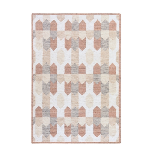Alabaster White, Flat Weave, Durie Kilim with Geometric Design, 100% Wool, Hand Woven, Oriental 
