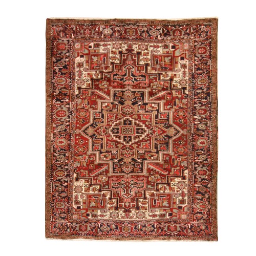 Scarlet Red, Semi Antique Persian Heriz, Very Good Condition, Full Pile and Clean, Hand Knotted, 100% Wool, Oriental 