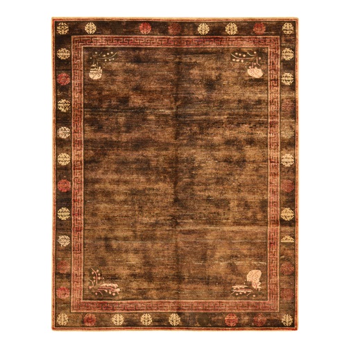 Shades of Brown, Pure Silk, Khotan Design, Soft and Plush, Hand Knotted, Oriental 