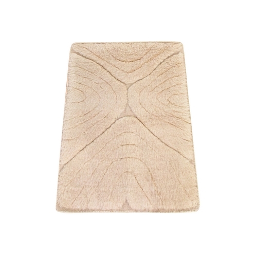 Beige, Moroccan Weave, Very Shaggy and Soft Pile, Hand Knotted, 100% Wool, Mat, Sample, Oriental 