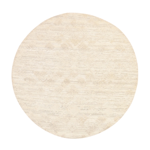 Lace White, Modern Design, Hand Spun Undyed Natural Wool, Hand Knotted, Round, Oriental 
