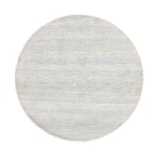 Pastel Gray, Wool and Silk, Grass Design, Modern, Tone on Tone, Hand Knotted, Round, Oriental Pastel Gray, Wool and Silk, Grass Design, Modern, Tone on Tone, Hand Knotted, Round, Oriental