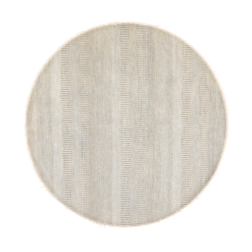 Pastel Gray, Modern Grass Design, Tone on Tone, Wool and Silk, Hand Knotted, Round, Oriental Pastel Gray, Modern Grass Design, Tone on Tone, Wool and Silk, Hand Knotted, Round, Oriental