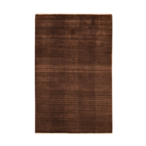 Chocolate Brown, Nepali Weave, Modern Design, Wool and Silk, Tone on Tone, Hand Knotted, Oriental 