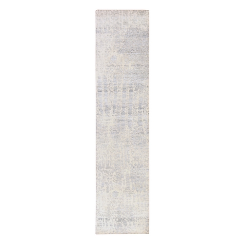 Spanish Gray, Reptile Skin Design, Wool and Silk, Tone on Tone, Hi-Low Pile, Denser Weave, Hand Knotted, Runner, Oriental 
