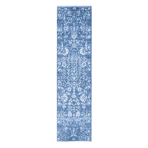 Aegean Blue, All Over Design, Tone on Tone, Wool and Silk, Hand Knotted, Runner, Oriental 