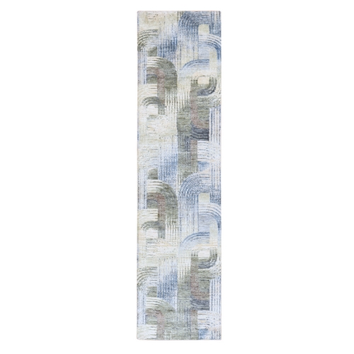 Ivory, THE INTERTWINED PASSAGE, Silk with Textured Wool, Hand Knotted, Runner, Oriental 