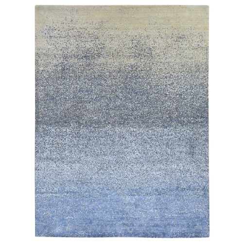 Aegean Blue, Pure Silk and Wool, Gradation Design, Modern, Hand Knotted, Oriental 
