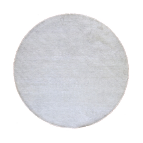 Pastel Gray, Modern Grass Design, Tone on Tone, Hand Knotted, Pure Wool, Round, Oriental 