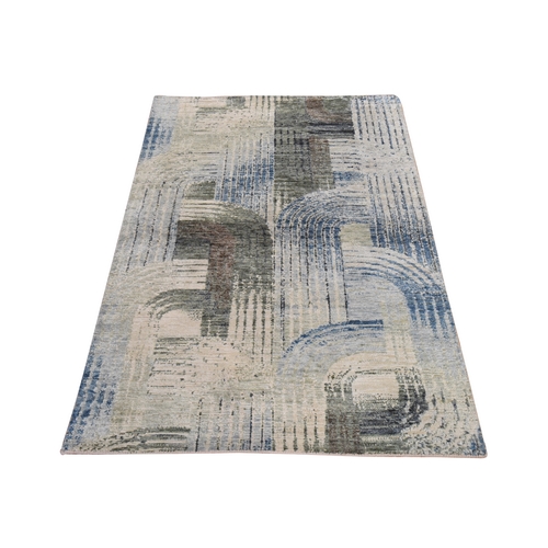Whisper White, THE INTERTWINED PASSAGE, Silk with Textured Wool, Hand Knotted, Oriental Rug