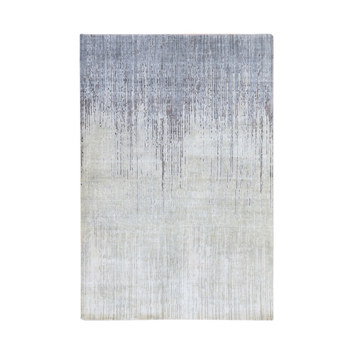 Shades of Gray, Vertical Ombre Design, Pure Silk, Hand Knotted, Oriental 