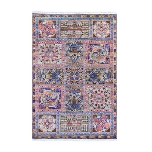 Chocolate Brown, Pure Silk, Arts and Crafts Block Design, Hand Knotted, Oriental 