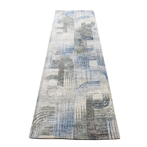 Ivory, THE INTERTWINED PASSAGE, Silk with Textured Wool, Hand Knotted, Runner, Oriental 