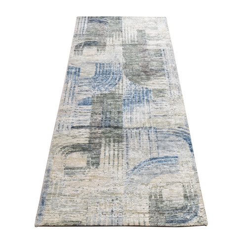 Ivory, THE INTERTWINED PASSAGE, Silk with Textured Wool, Hand Knotted, Runner, Oriental Rug