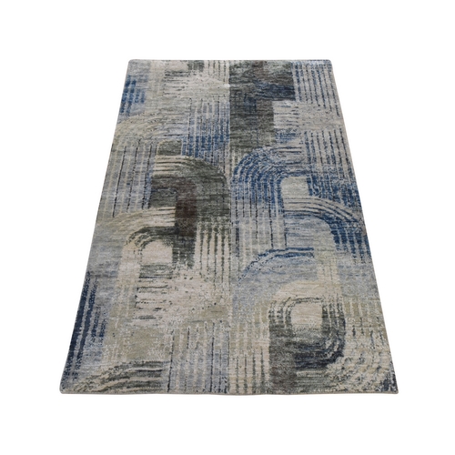 Ivory, THE INTERTWINED PASSAGE, Silk with Textured Wool, Hand Knotted, Sample, Mat, Oriental Rug