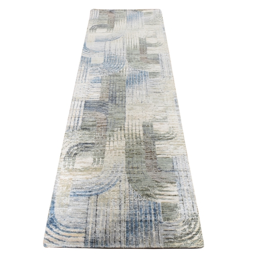 Ivory, THE INTERTWINED PASSAGE, Silk with Textured Wool, Hand Knotted, Runner, Oriental Rug