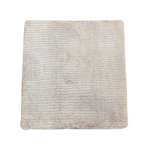 Ivory, Hand Loomed, Wool and Bamboo Silk, Textured Pile, Modern Design, Table Top, Oriental Rug 