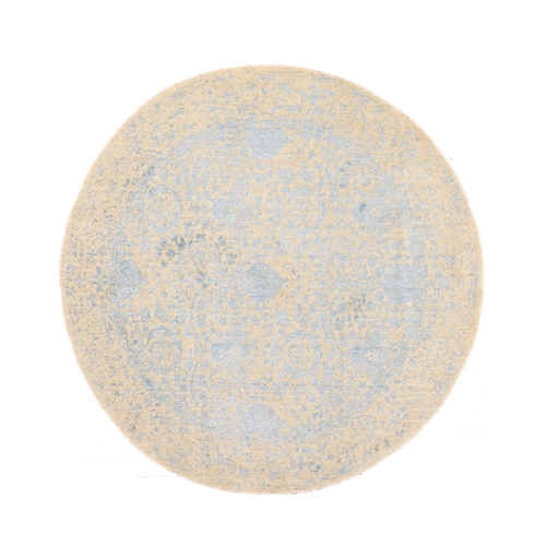Peach Color, Pomegranate Design, Hand Loomed, Wool and Art Silk, Round, Oriental 