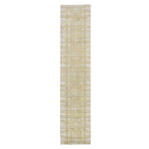 Beige, Modern Design, Fine Jacquard Hand Loomed, Wool and Art Silk, Runner, Oriental 