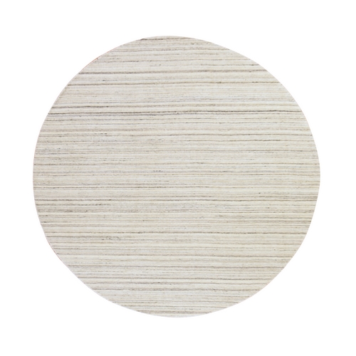Swan White, Modern Design, Tone on Tone, Hand Loomed, Textured Wool, Round, Oriental 