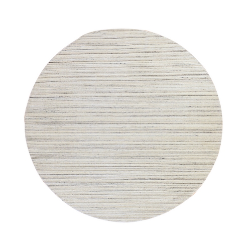 Swan White, Modern Design, Tone on Tone, Hand Loomed, Textured Wool, Round, Oriental 