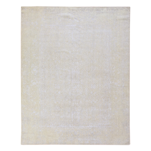 Khaki Brown, Erased Design, Modern, Fine Jacquard Hand Loomed, Wool and Plant Based Silk, Oriental 